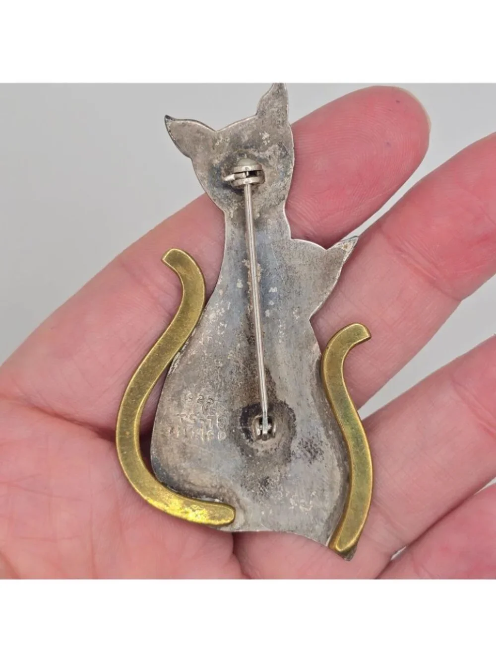 Sterling Silver Cat Brooch Vintage 925 Signed Kitten Kitty Pin Jewelry 12g